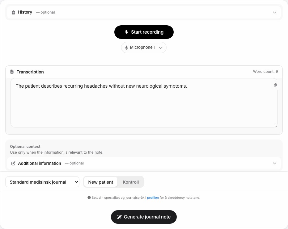 Screenshot of the Journal workspace in MediVox V4